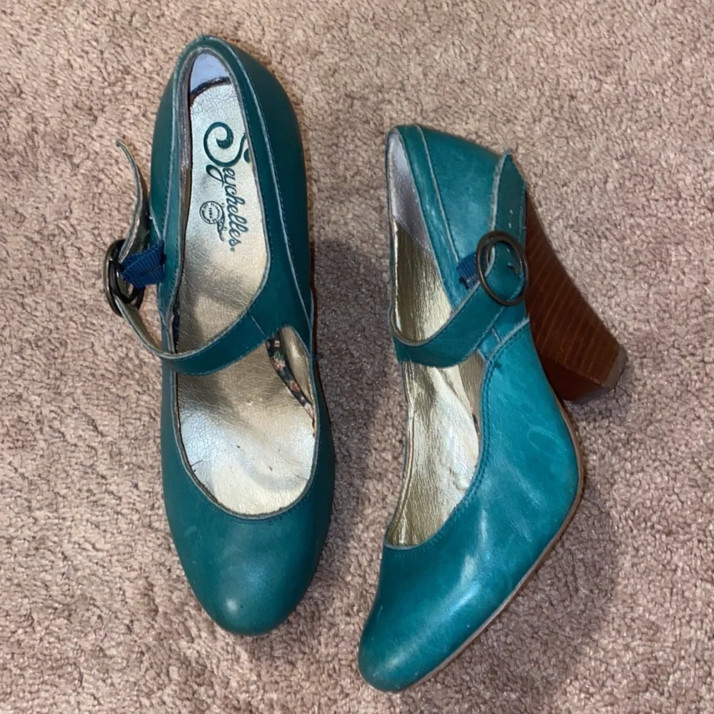 Seychelles | Turquoise Leather Maryjane Heels | size 9 - Picture 4 of 8